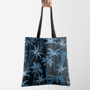 Bolsa Tote Brisa Botânica: Palma Azul Naval Ilustrada à Mão