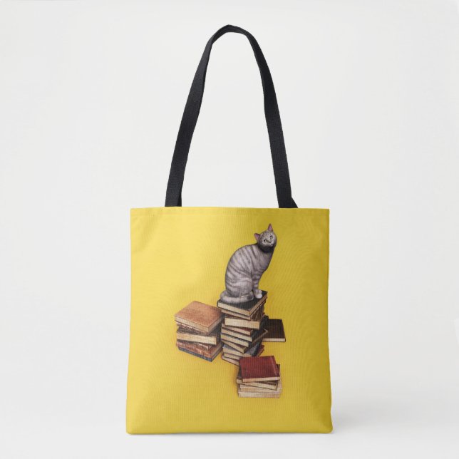 Bolsa Tote British Cat on a stack of books (Frente)