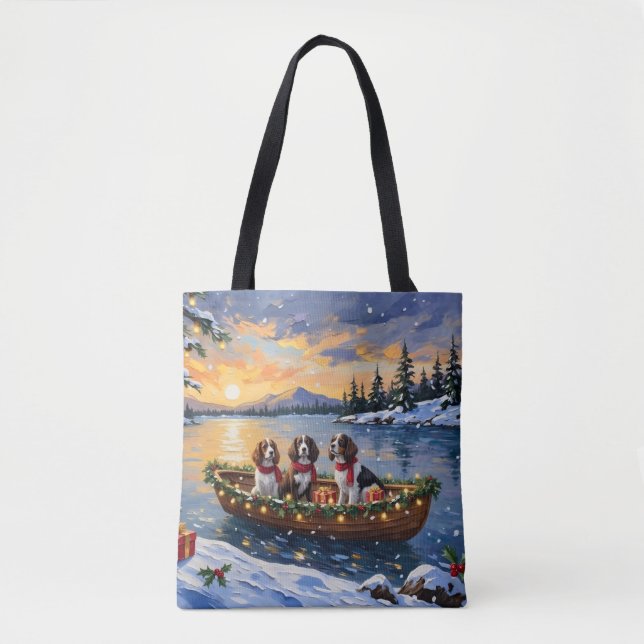 Bolsa Tote Brittany Spaniel Christmas Boat Holiday (Frente)