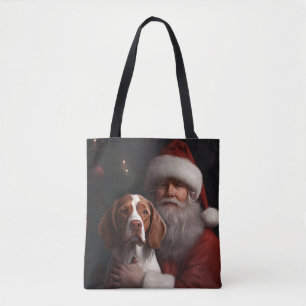 Bolsa Tote Brittany Spaniel Com Papai Noel Natal