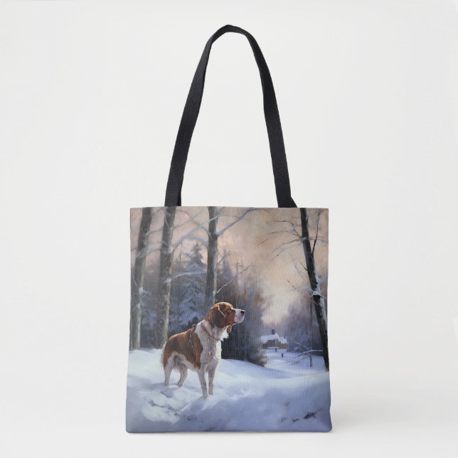 Bolsa Tote Brittany Spaniel Deixa-o nevar o Natal (Frente)