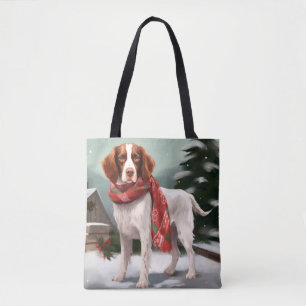 Bolsa Tote Brittany Spaniel Dog no Natal da Neve