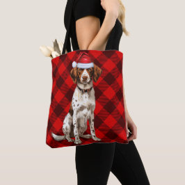 Bolsa Tote Brittany Spaniel Natal Cachorro Vermelho Xadrez Sa