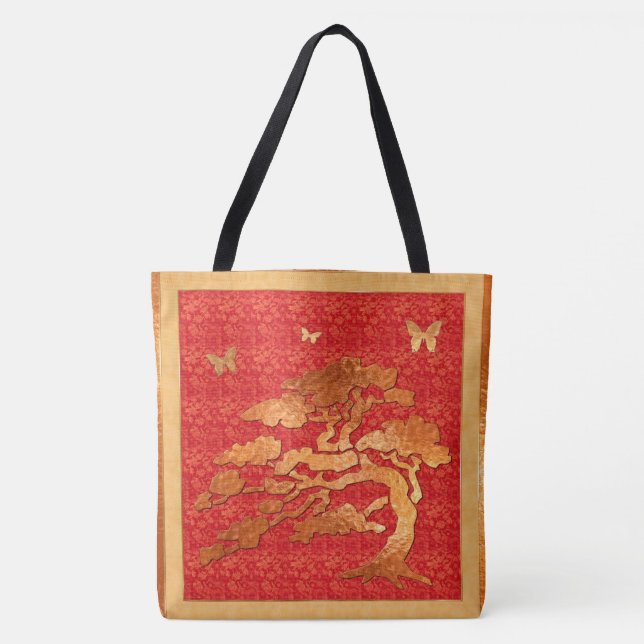 Bolsa Tote Brocade e árvore asiáticas (Frente)