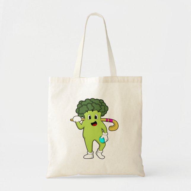 Bolsa Tote Broccoli no Hockey com taco de Hóquei (Frente)