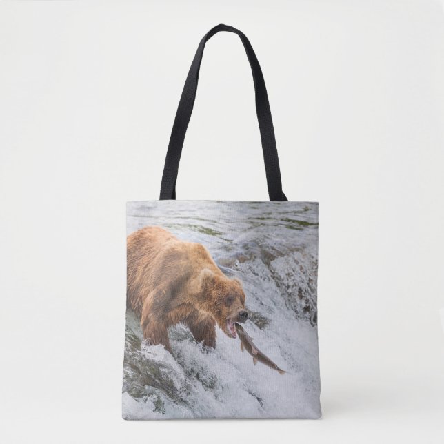 Bolsa Tote Brown Bear Catches Red Salmon (Frente)