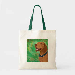 Bolsa Tote Brown de sorriso Vizsla no fundo verde