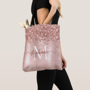 Bolsa Tote Brown Faux-Glitter Girly Blush Pink Personalizado