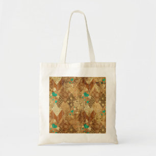 Bolsa Tote Brown Grunge Quilt Stars Hearts