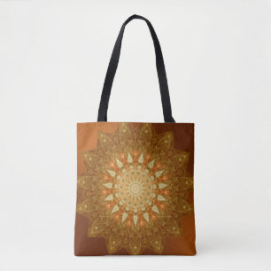 Bolsa Tote Brown Orange Star Mandala