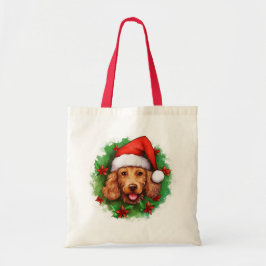 Bolsa Tote Brown Poodle Wreath de Natal