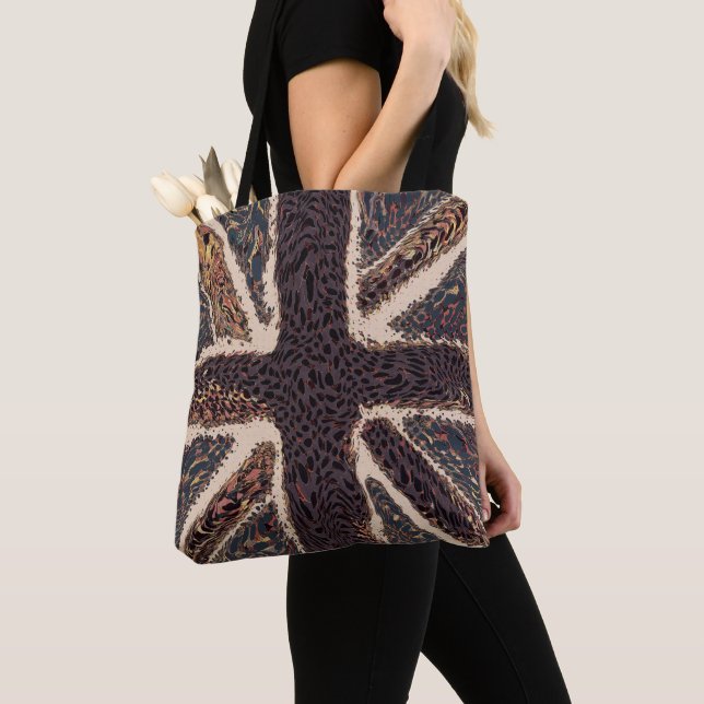 Bolsa Tote Brown Union Jack Liquid Art, Animal Selvagem Padrã (Close Up)
