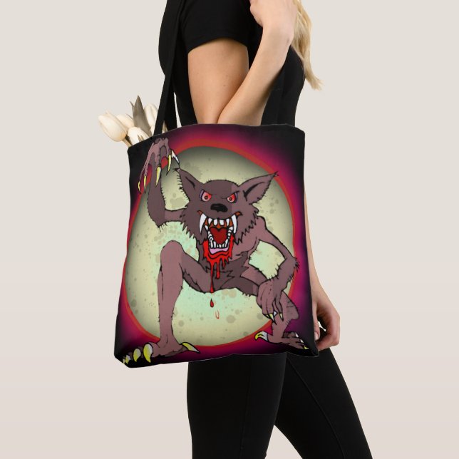 Bolsa Tote Brown Werewolf Full Moon Silver Bullete Halloween (Close Up)