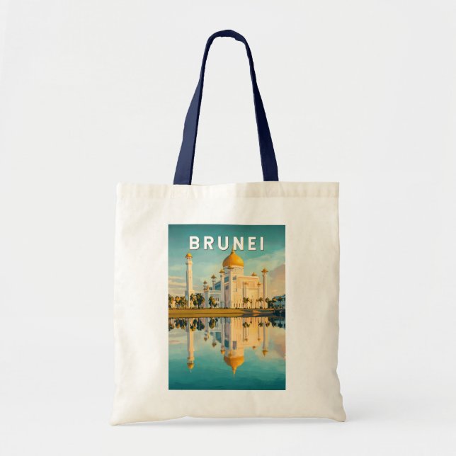 Bolsa Tote Brunei Illustração Viagem Art Vintage (Frente)