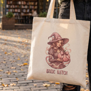 Bolsa Tote Bruxa Básica Coquete Rosa Vintage Abóbora