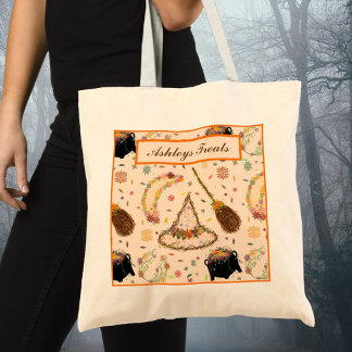 Bolsa Tote Bruxa Botânica Boho de Halloween Caprichosa