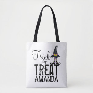 Bolsa Tote Bruxa Branca de Tipografia Personalizada Negra