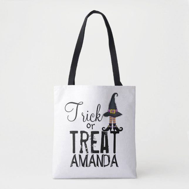 Bolsa Tote Bruxa Branca de Tipografia Personalizada Negra (Frente)