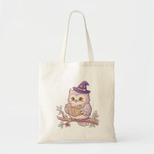Bolsa Tote Bruxa Coruja Fofa Lendo Livro de Feitiços Ilustraç