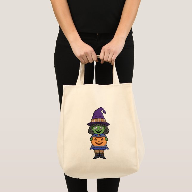 Bolsa Tote Bruxa de Abóbora Halloween (Frente (produto))