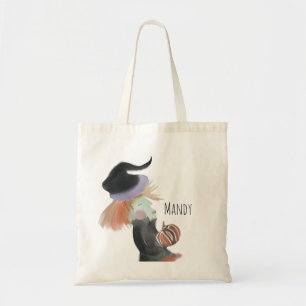 Bolsa Tote Bruxa de Aquarela com Nome de Doce de Abóbora