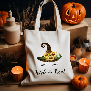 Bolsa Tote Bruxa de Chapéu de Girassol Fofo Halloween Doces o