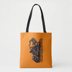 Bolsa Tote Bruxa de Gato Preto Assustador Dia das Bruxas ou T