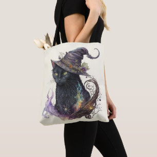 Bolsa Tote Bruxa de Gato Preto Chapéu Amarelo Halloween