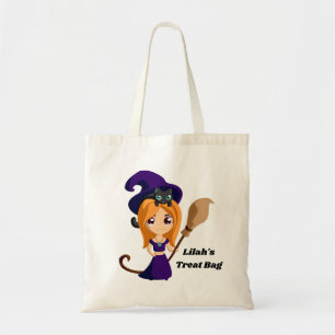Bolsa Tote Bruxa de Halloween com gato preto