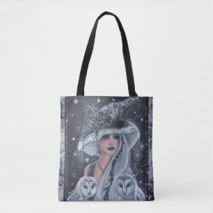 Bolsa Tote bruxa de Halloween e coruja