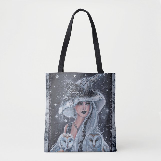 Bolsa Tote bruxa de Halloween e coruja (Frente)