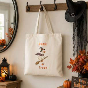 Bolsa Tote Bruxa de Halloween Ganso Buzinado ou Travessuras