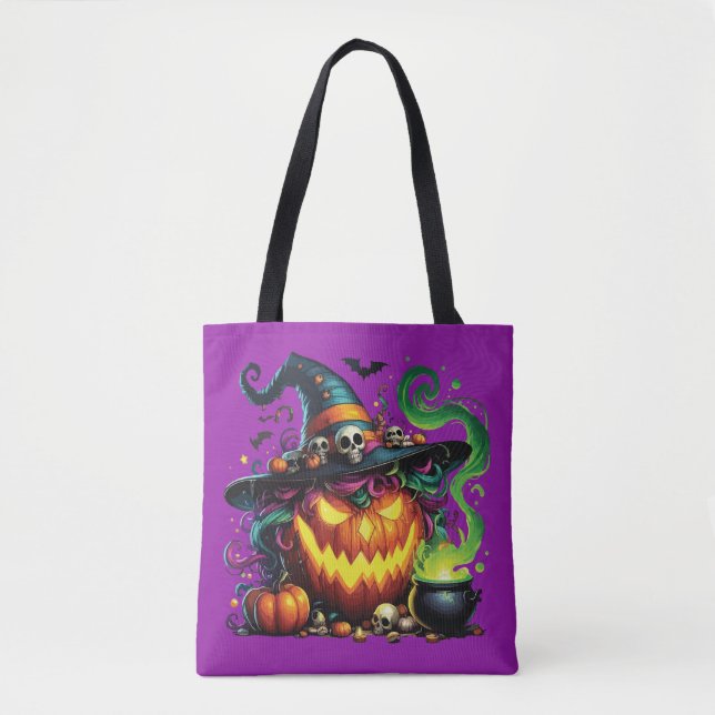 Bolsa Tote Bruxa do Cauldão da Abóbora Malvada (Frente)