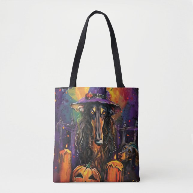 Bolsa Tote Bruxa e Abóbora do Hound Afegão Spooky (Frente)