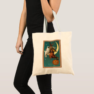 Bolsa Tote Bruxa e Coruja Nostálgica Feliz Halloween