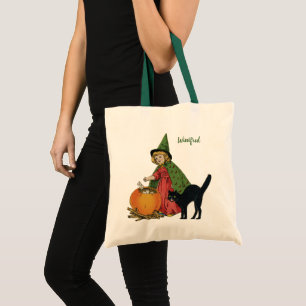 Bolsa Tote Bruxa e Gato de Halloween Vintage, Ellen Clapsaddl