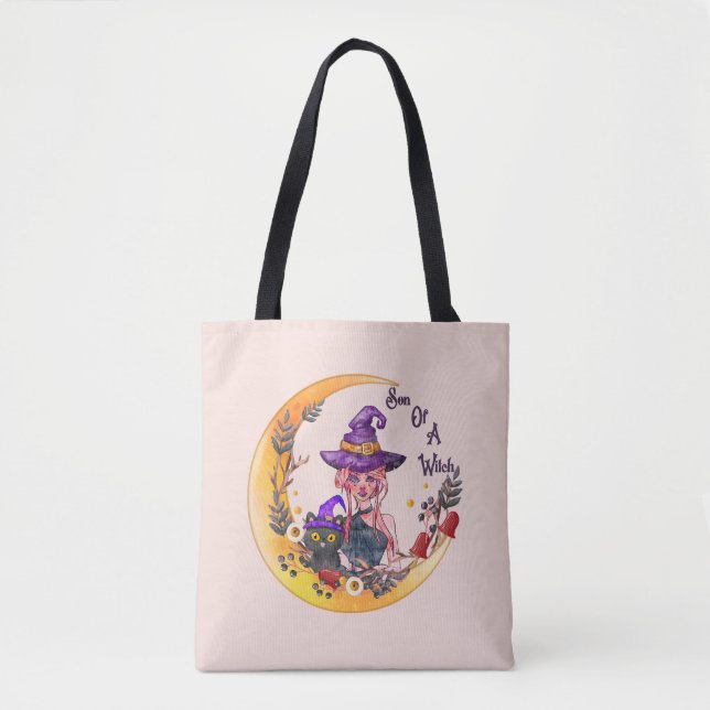 Bolsa Tote Bruxa e Gato Negro (Frente)