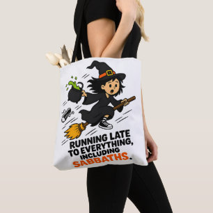 Bolsa Tote Bruxa engraçada com TDAH atrasada no Halloween