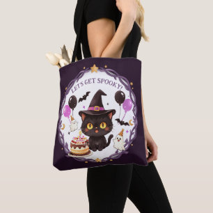 Bolsa Tote Bruxa Fofa Assustadora Gato Preto Mago Halloween