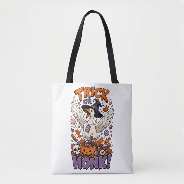 Bolsa Tote Bruxa Fofa Ganso Abóbora Doce Gráfico (Frente)