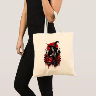 Bolsa Tote Bruxa Gótica Abóbora Halloween Gato Preto Assustad