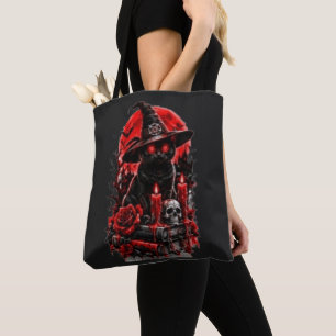 Bolsa Tote Bruxa Gótica Gato Preto Halloween Caveira Vela Des
