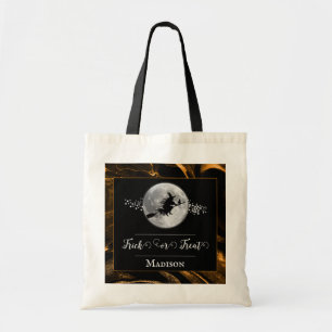 Bolsa Tote Bruxa Laranja Silhuette Halloween Trick ou Treat