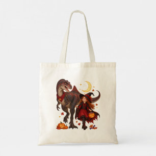 Bolsa Tote Bruxa Menina & Concavenator Halloween Doces ou Tra