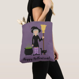 Bolsa Tote Bruxa Menina Fofa E Um Gato Texto Feliz Dia das Br