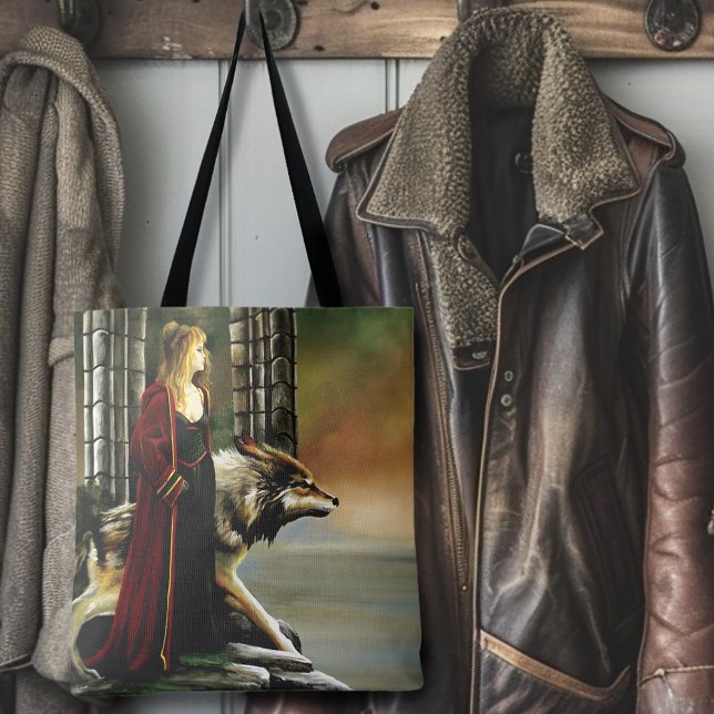 Bolsa Tote Bruxa Mística Guardiã Loba Portal de Pedra (Criador carregado)