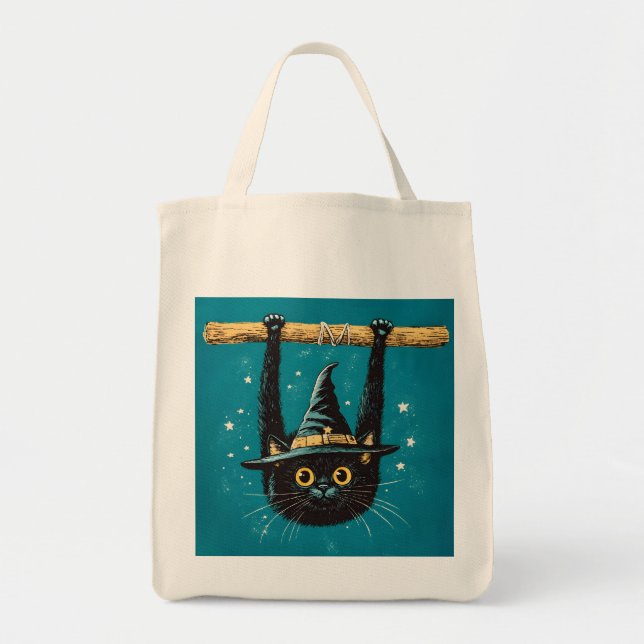 Bolsa Tote Bruxa Negra Negra Voadora Spooky (Frente)