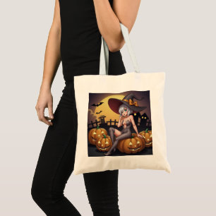 Bolsa Tote Bruxa Quente no Pomar de Abóboras de Halloween