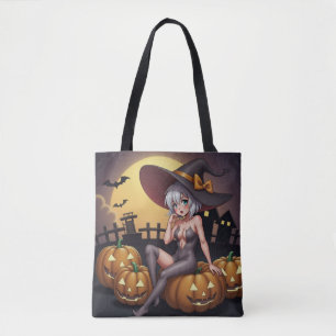 Bolsa Tote Bruxa Quente no Pomar de Abóboras de Halloween