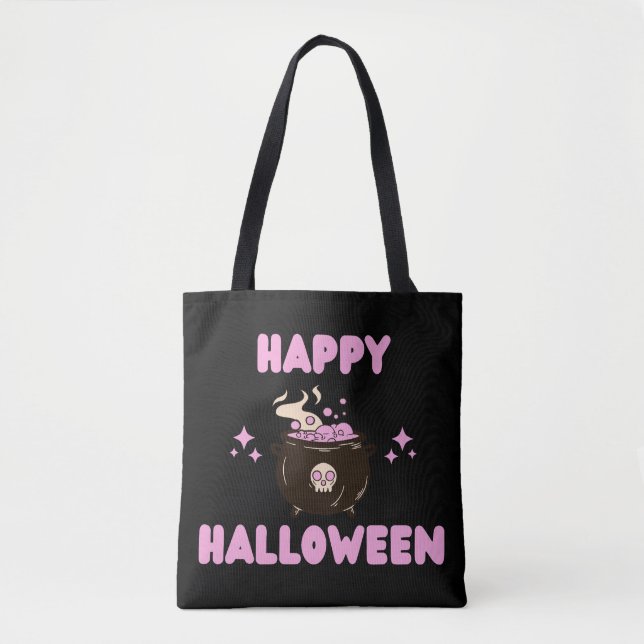 Bolsa Tote Bruxa Rosa Cauldron Happy Hallowen (Frente)